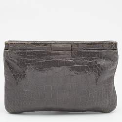 Miu Miu Grey Croc Embossed Patent Leather Frame Clutch