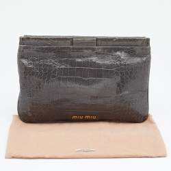 Miu Miu Grey Croc Embossed Patent Leather Frame Clutch