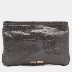 Miu Miu Grey Croc Embossed Patent Leather Frame Clutch