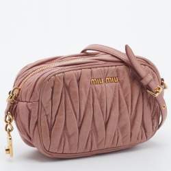 Miu Miu Dusty Pink Matelasse Leather Zipper Crossbody Bag