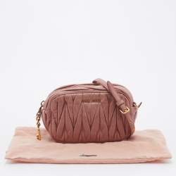 Miu Miu Dusty Pink Matelasse Leather Zipper Crossbody Bag