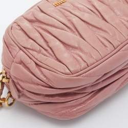 Miu Miu Dusty Pink Matelasse Leather Zipper Crossbody Bag