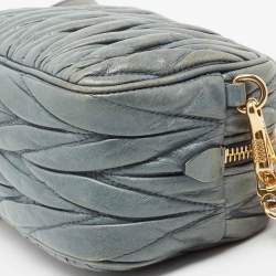 Miu Miu Blue Matelasse Leather Camera Crossbody Bag