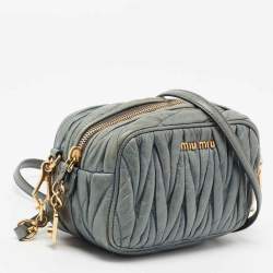 Miu Miu Blue Matelasse Leather Camera Crossbody Bag