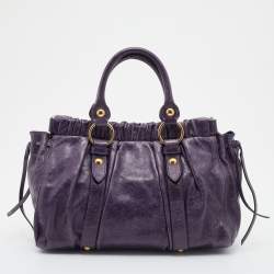 Miu Miu Purple Vitello Lux Leather Gathered Tote