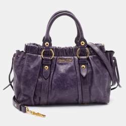 Miu Miu Purple Vitello Lux Leather Gathered Tote