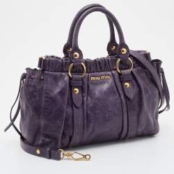 Miu Miu Purple Vitello Lux Leather Gathered Tote