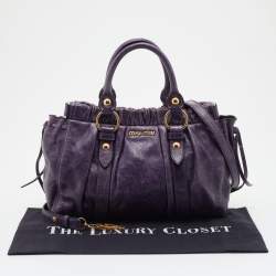 Miu Miu Purple Vitello Lux Leather Gathered Tote