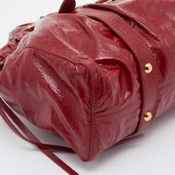 Miu Miu Red Patent Leather Gathered Tote