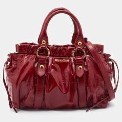 Miu Miu Red Patent Leather Gathered Tote