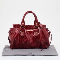 Miu Miu Red Patent Leather Gathered Tote