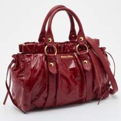 Miu Miu Red Patent Leather Gathered Tote