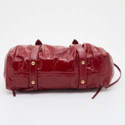 Miu Miu Red Patent Leather Gathered Tote
