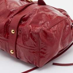 Miu Miu Red Patent Leather Gathered Tote