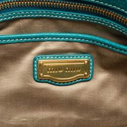 Pre Owned Miu Miu Green Vitello Caribu Leather Middle Zip Tote