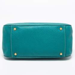 Pre Owned Miu Miu Green Vitello Caribu Leather Middle Zip Tote