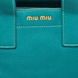 Pre Owned Miu Miu Green Vitello Caribu Leather Middle Zip Tote