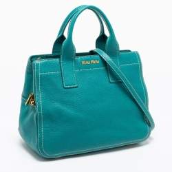 Pre Owned Miu Miu Green Vitello Caribu Leather Middle Zip Tote