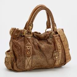 Miu Miu Metallic Gold Perforated Leather Tote