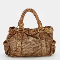 Miu Miu Metallic Gold Perforated Leather Tote