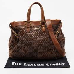Pre Owned Miu Miu Brown Matelassé Leather Buckle Tote 