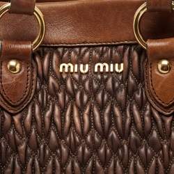 Pre Owned Miu Miu Brown Matelassé Leather Buckle Tote 
