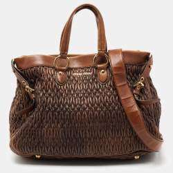 Pre Owned Miu Miu Brown Matelassé Leather Buckle Tote 