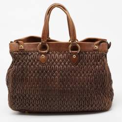 Pre Owned Miu Miu Brown Matelassé Leather Buckle Tote 