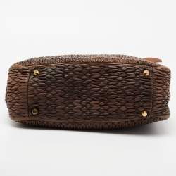 Pre Owned Miu Miu Brown Matelassé Leather Buckle Tote 