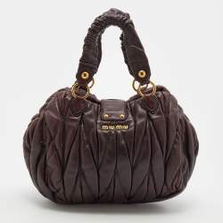 Pre Owned حقيبة ساتشل ميو ميو بوليتو جلد ماتيلاس بني داكن