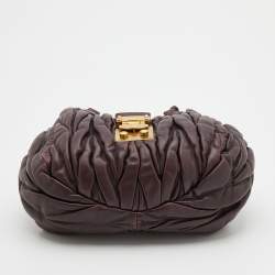 Pre Owned حقيبة ساتشل ميو ميو بوليتو جلد ماتيلاس بني داكن