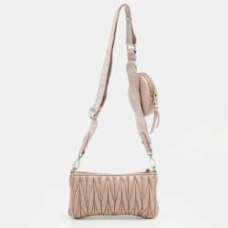 Pre Owned Miu Miu Blush Pink Leather Shine Matelassé Shoulder Bag