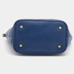 Pre Owned Miu Miu Blue Grained Leather Madras Tote
