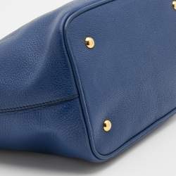 Pre Owned Miu Miu Blue Grained Leather Madras Tote
