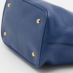 Pre Owned Miu Miu Blue Grained Leather Madras Tote