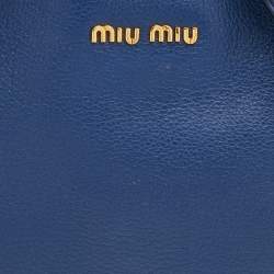 Pre Owned Miu Miu Blue Grained Leather Madras Tote