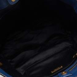 Pre Owned Miu Miu Blue Grained Leather Madras Tote