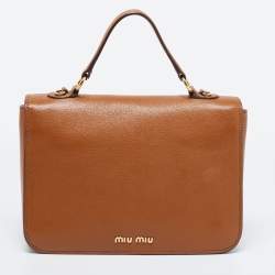 Miu Miu Brown  Leather Push Lock Flap Top Handle Bag