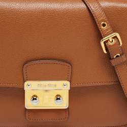 Miu Miu Brown  Leather Push Lock Flap Top Handle Bag