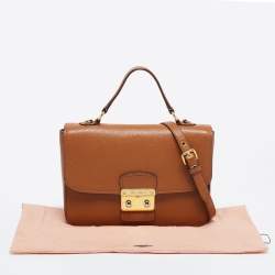 Miu Miu Brown  Leather Push Lock Flap Top Handle Bag