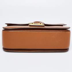 Miu Miu Brown  Leather Push Lock Flap Top Handle Bag