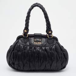 Miu Miu Black Matelassé Leather Coffer Frame Satchel