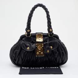 Miu Miu Black Matelassé Leather Coffer Frame Satchel