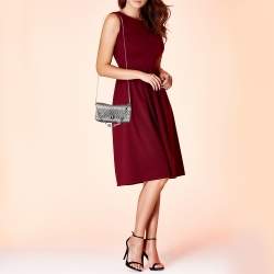 Pre Owned Miu Miu Silver Cloqué Leather Crystal Clutch Bag