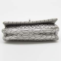 Pre Owned Miu Miu Silver Cloqué Leather Crystal Clutch Bag