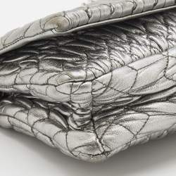 Pre Owned Miu Miu Silver Cloqué Leather Crystal Clutch Bag