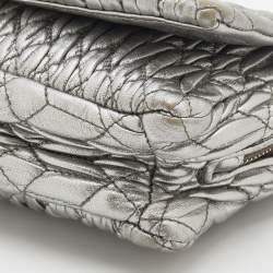 Pre Owned Miu Miu Silver Cloqué Leather Crystal Clutch Bag