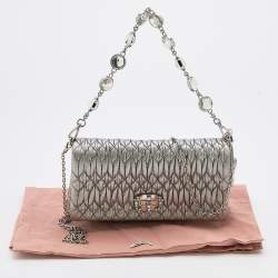 Pre Owned Miu Miu Silver Cloqué Leather Crystal Clutch Bag