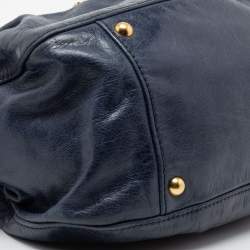 Miu Miu Navy Blue Distressed Leather Bow Satchel