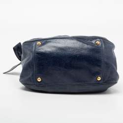 Miu Miu Navy Blue Distressed Leather Bow Satchel